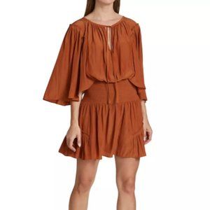 Ramy Brook smocked waist cape, burnt orange